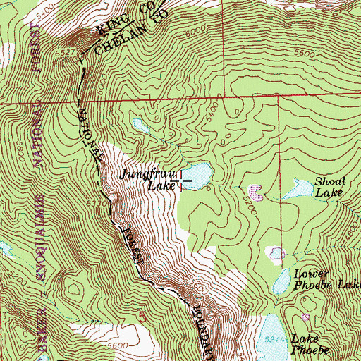 Topographic Map of Jungfrau Lake, WA