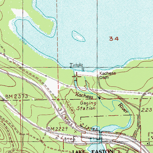 Topographic Map of Kachess Dam, WA