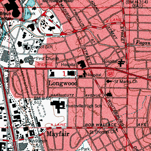 Topographic Map of Longwood, AL