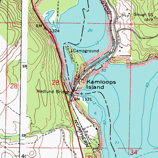 Topographic Map of Kamloops Island, WA