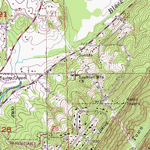 Topographic Map of Lookout Mountain Freewill Baptist Church, AL