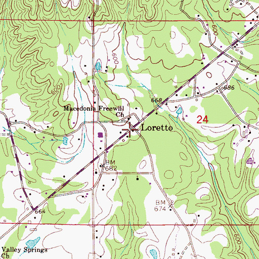 Topographic Map of Loretto, AL