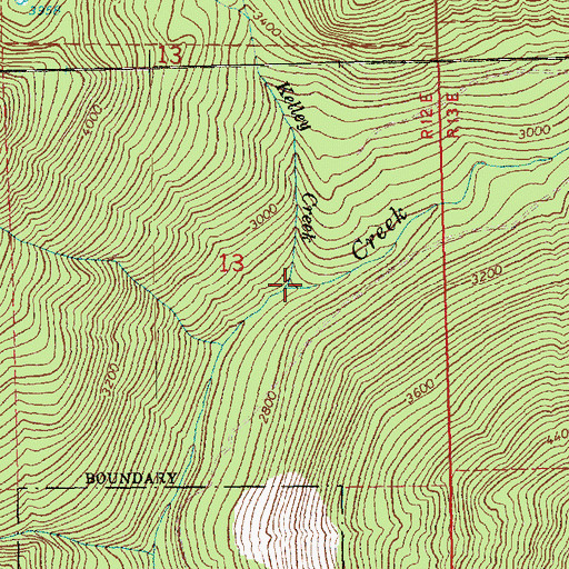 Topographic Map of Kelley Creek, WA