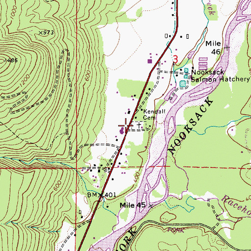 Topographic Map of Kendall Cemetery, WA
