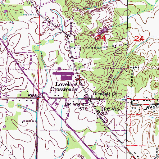 Topographic Map of Lovelace Crossroads, AL