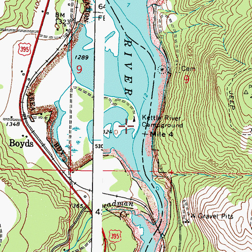 Topographic Map of Kettle River Campground, WA