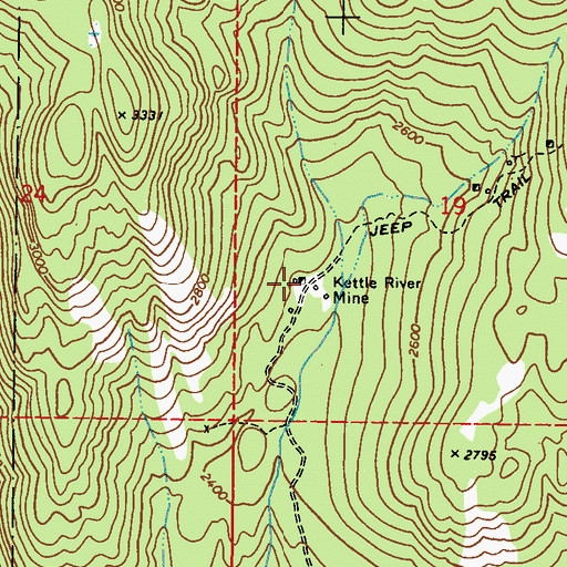 Topographic Map of Kettle River Mine, WA