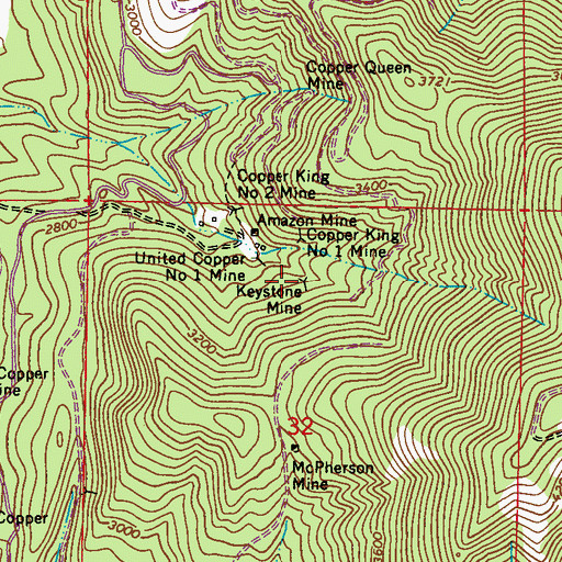 Topographic Map of Keystone Mine, WA