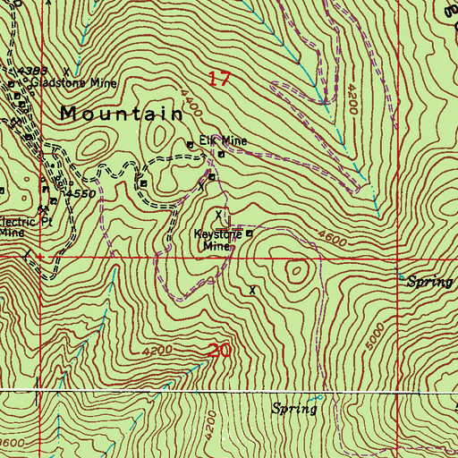 Topographic Map of Keystone Mine, WA