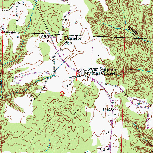 Topographic Map of Lower Sulphur Springs Church, AL