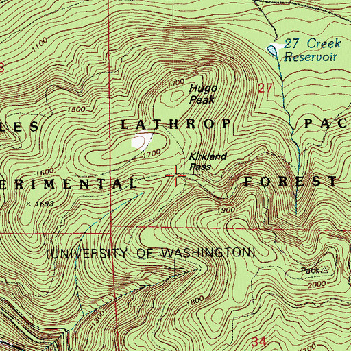 Topographic Map of Kirkland Pass, WA