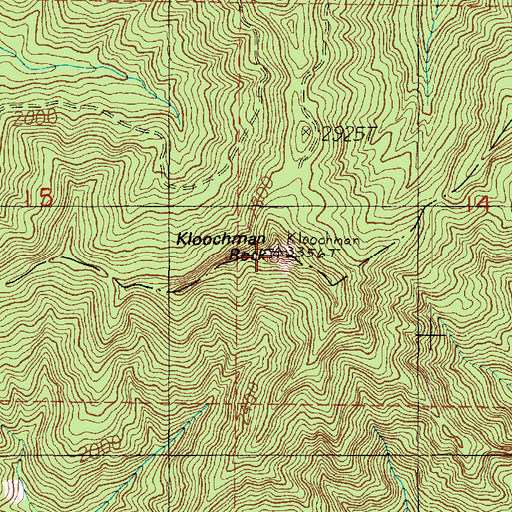 Topographic Map of Kloochman Rock, WA