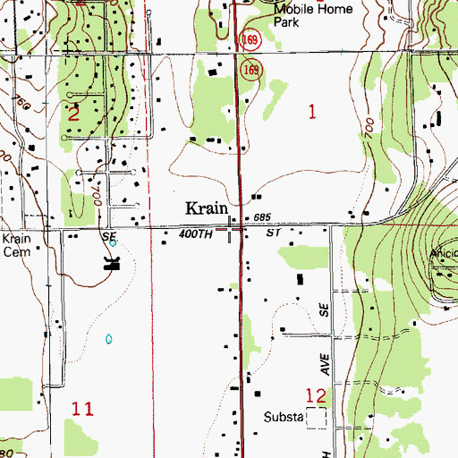 Topographic Map of Krain, WA