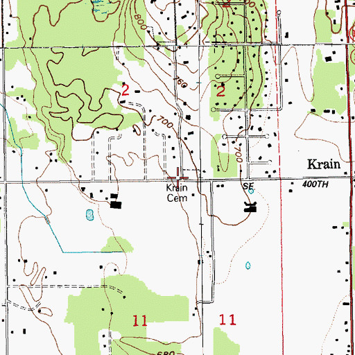 Topographic Map of Krain Cemetery, WA