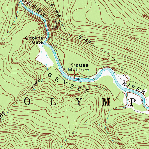 Topographic Map of Krause Bottom, WA