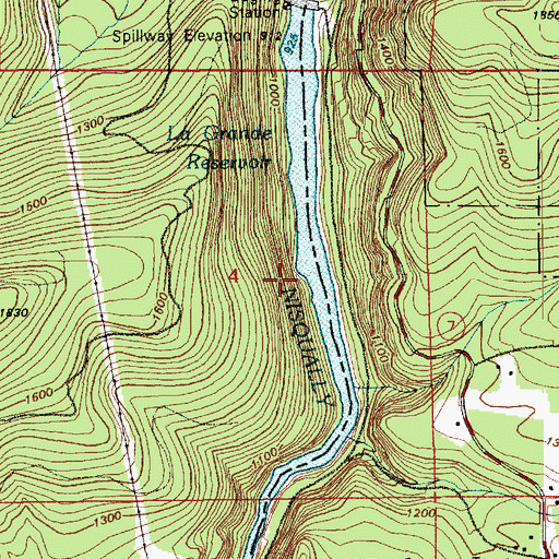 Topographic Map of La Grande Reservoir, WA