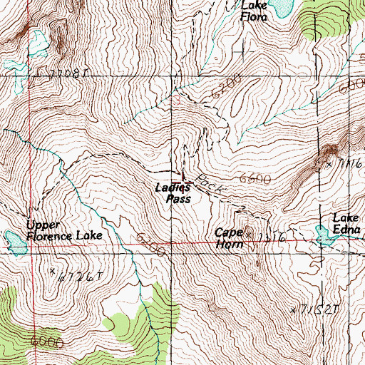 Topographic Map of Ladies Pass, WA