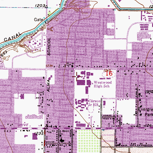 Topographic Map of Westwood High School, AZ
