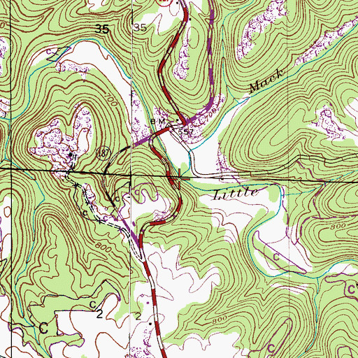 Topographic Map of Mack Branch, AL