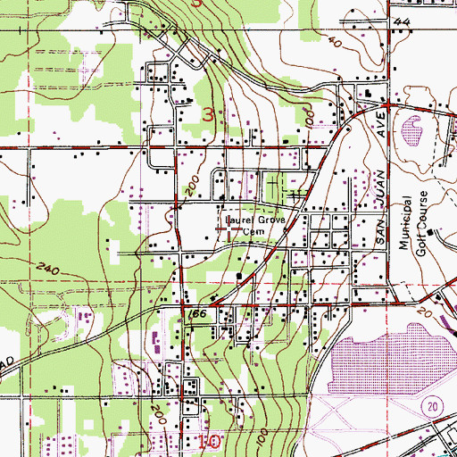 Topographic Map of Laurel Grove Cemetery, WA