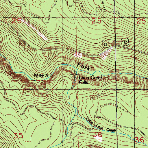 Topographic Map of Lava Creek, WA