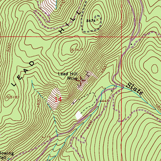 Topographic Map of Lead Hill Mine, WA