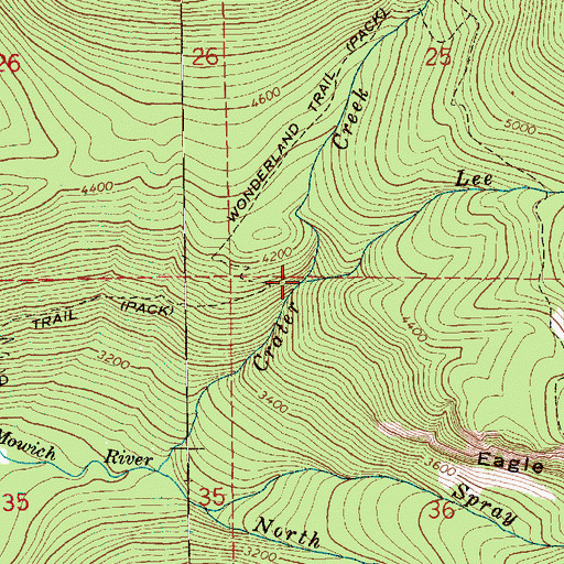 Topographic Map of Lee Creek, WA