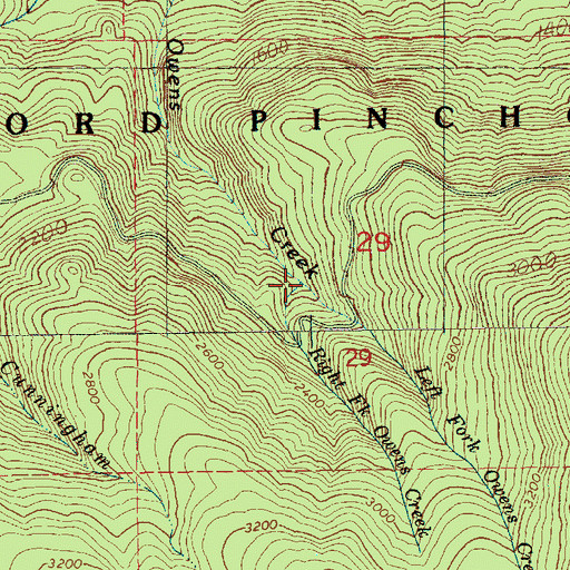 Topographic Map of Left Fork Owens Creek, WA