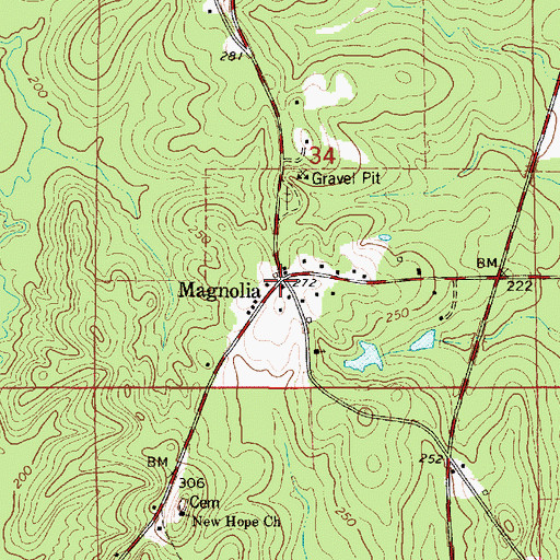 Topographic Map of Magnolia, AL