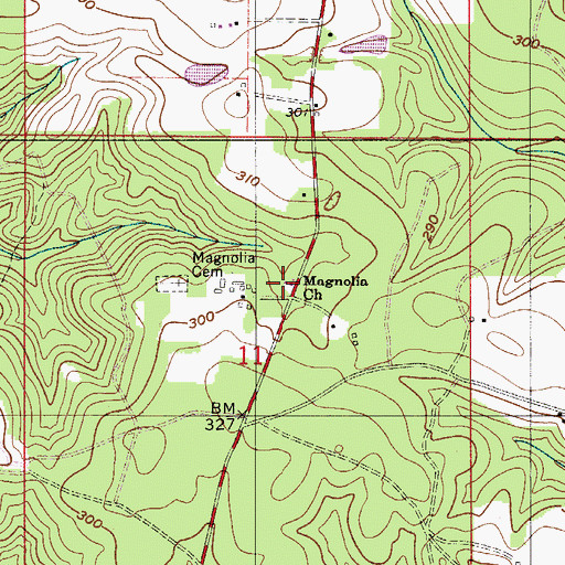 Topographic Map of Magnolia Baptist Church, AL