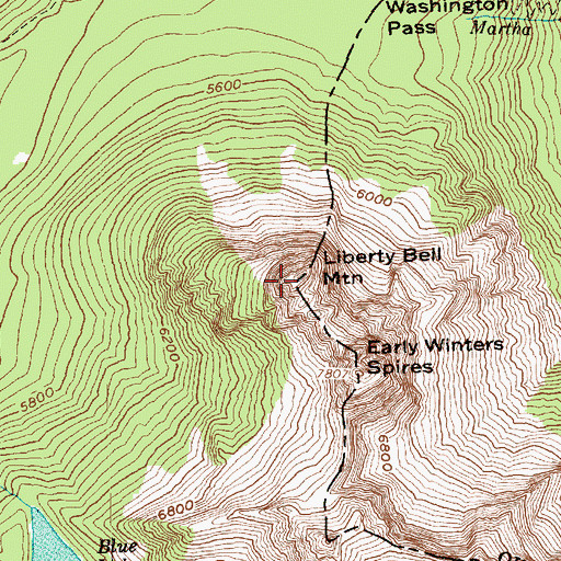 Topographic Map of Liberty Bell Mountain, WA