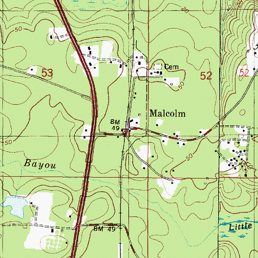 Topographic Map of Malcolm, AL