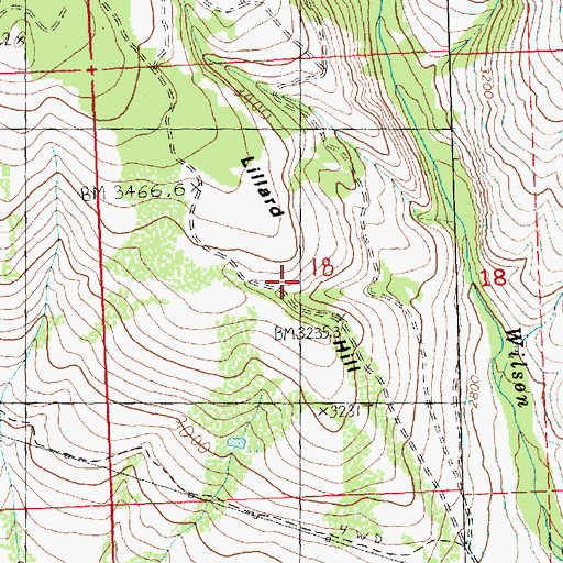 Topographic Map of Lillard Hill, WA