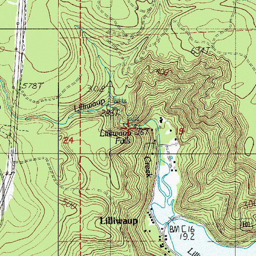 Topographic Map of Lilliwaup Falls, WA