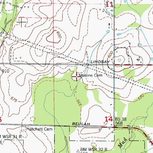 Topographic Map of Malone Cemetery, AL