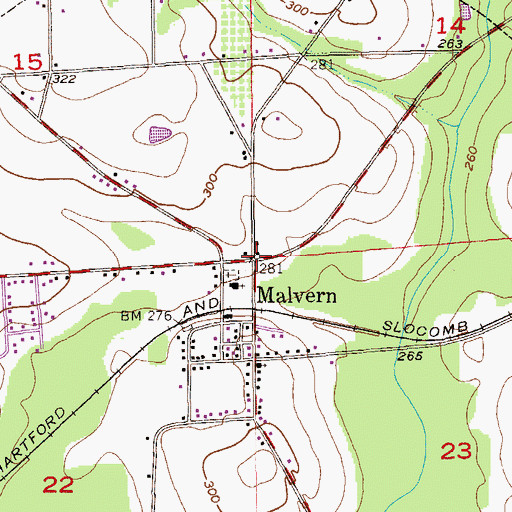Topographic Map of Malvern, AL