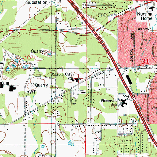 Topographic Map of Marble City Baptist Church, AL