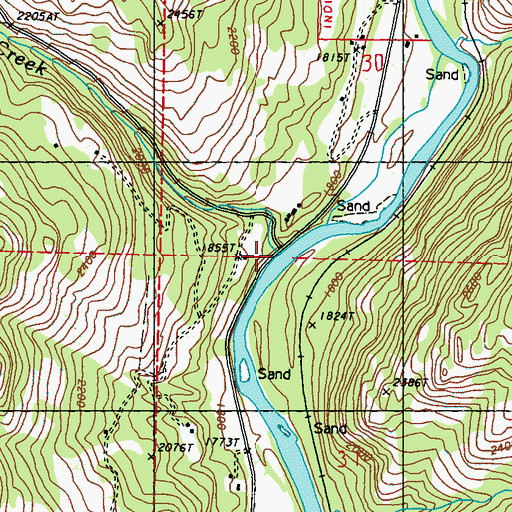 Topographic Map of Little Goosmus Creek, WA