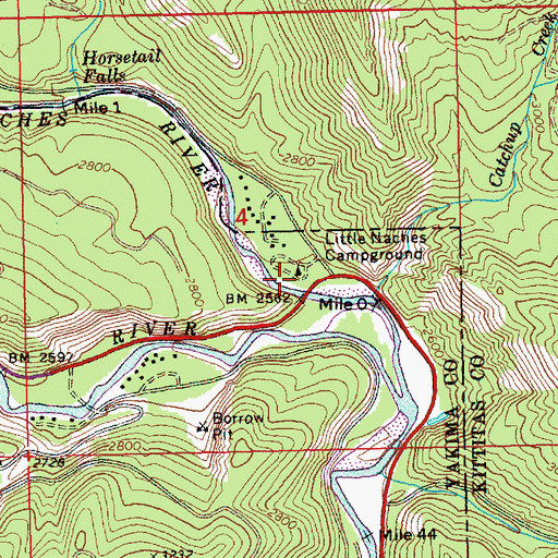 Topographic Map of Little Naches Campground, WA