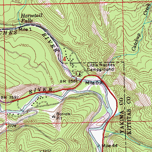 Topographic Map of Little Naches River, WA