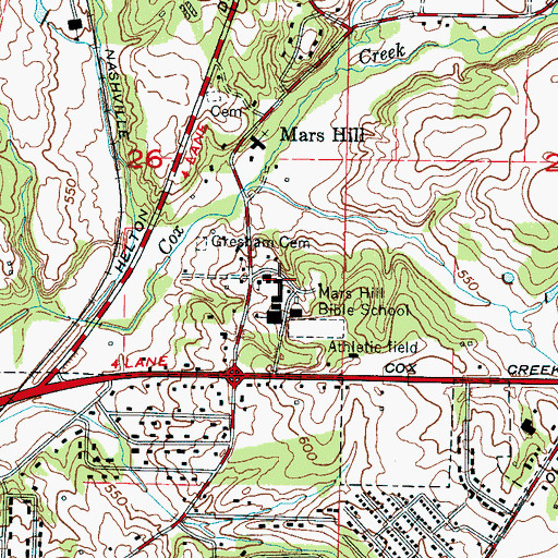 Topographic Map of Mars Hill Bible School, AL