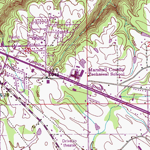 Topographic Map of Marshall County Technical School, AL