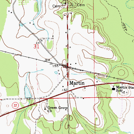 Topographic Map of Martin, AL