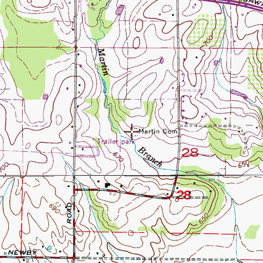 Topographic Map of Martin Cemetery, AL