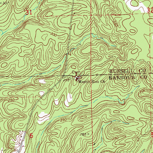 Topographic Map of Martin Zion Church, AL