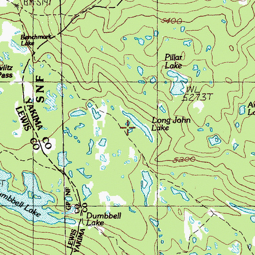 Topographic Map of Long John Lake, WA
