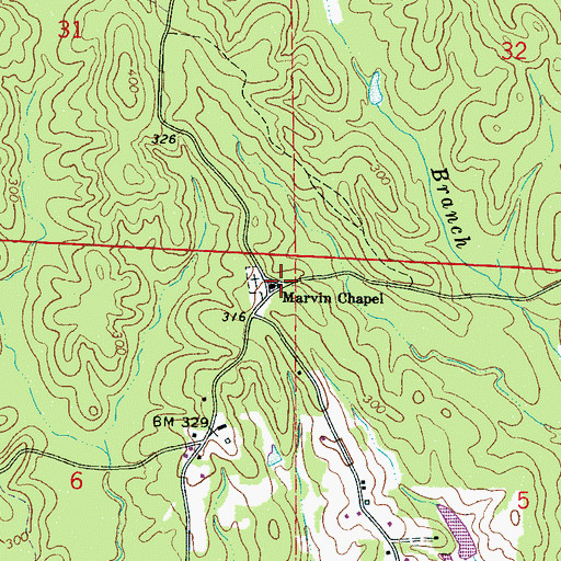Topographic Map of Marvin Chapel Church, AL