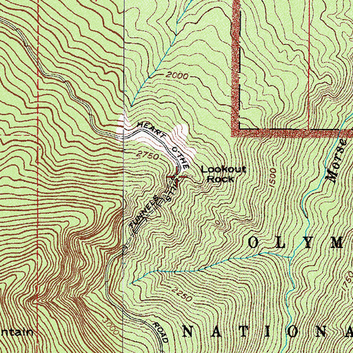 Topographic Map of Lookout Rock, WA