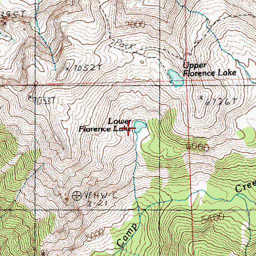 Topographic Map of Lower Florence Lake, WA