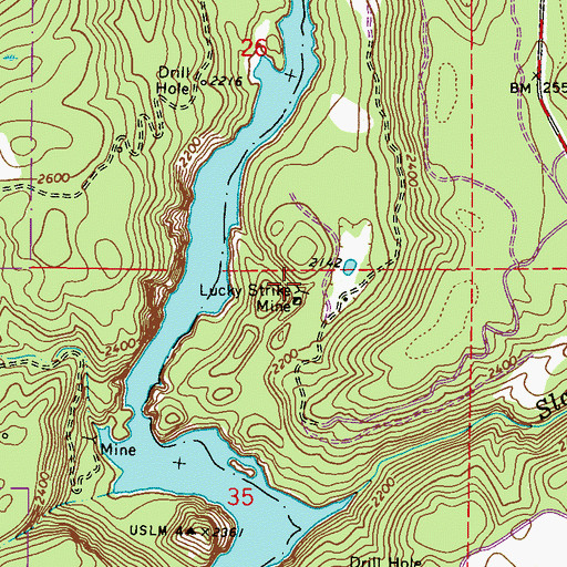 Topographic Map of Lucky Strike Mine, WA